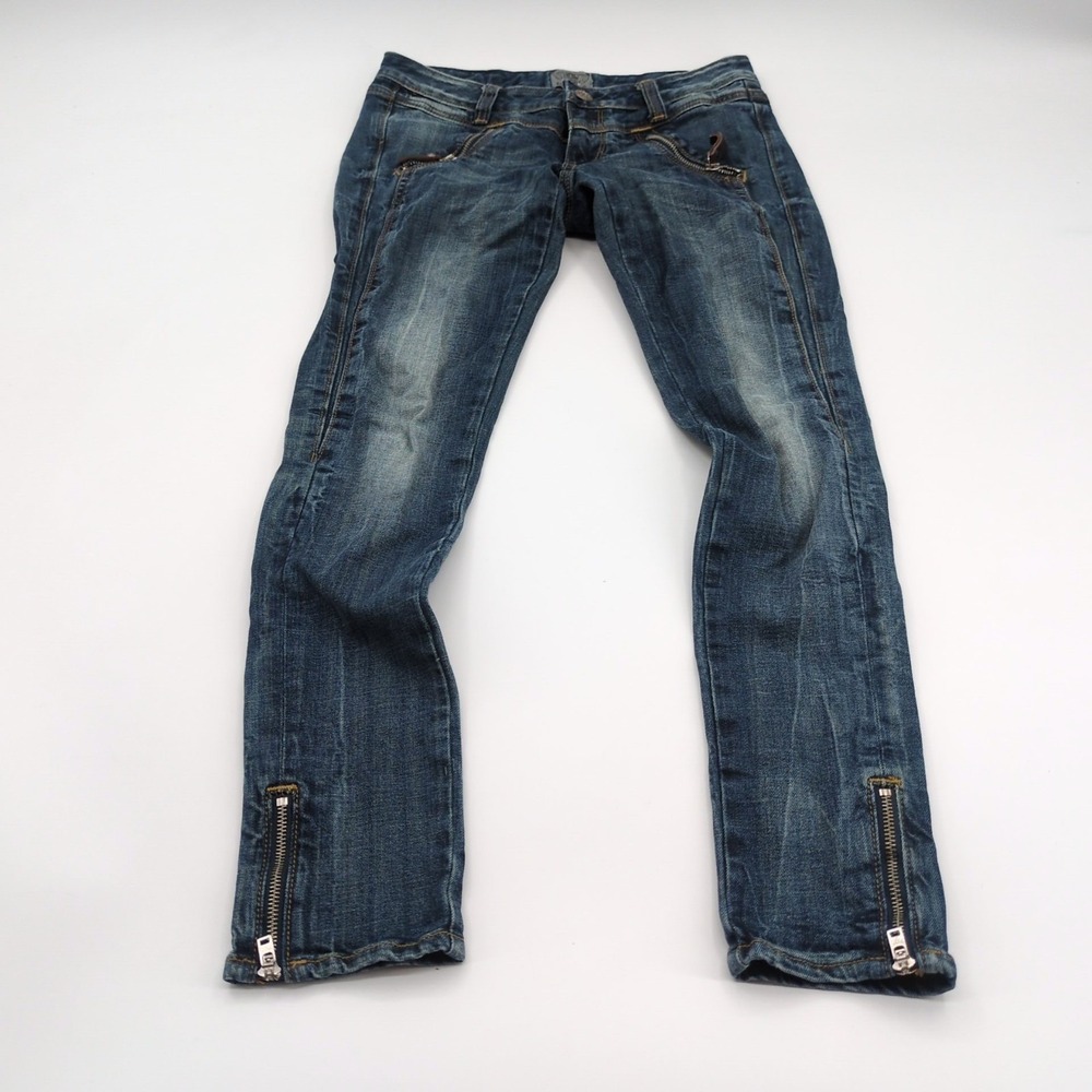 Express ReRock Los Angeles Skinny Jeans Womens Sz 2 Blue Distressed Zipper Ankle